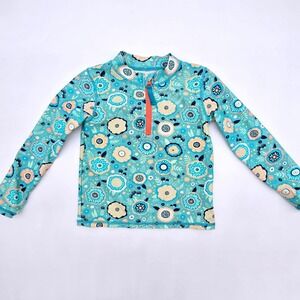 Ruffle Butts Kids Size 5 Long Sleeve Rash Guard Swim Shirt Floral Aqua